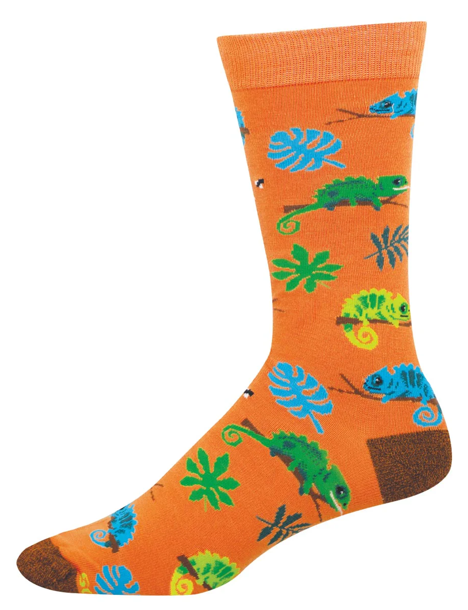 Men's SockSmith Lounging Lizards – Chameleon Tropical Crew Socks    SOCK SMITH