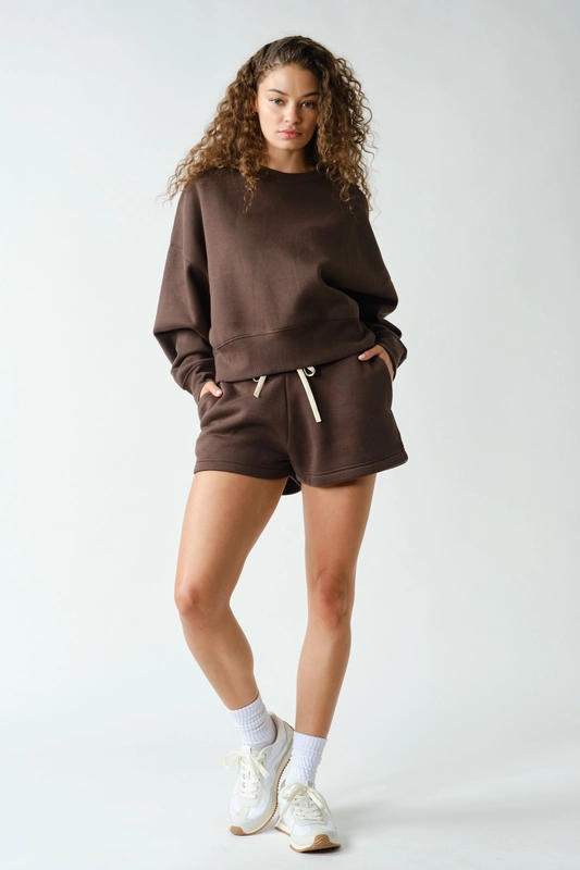 Mono B CloudWalk Long Sleeve Fleece Crewneck Balloon Sleeve Pullover Sweatshirt