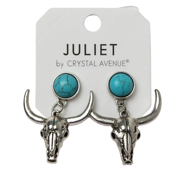Joia Accessories Longhorn Earrings – Western Style with Turquoise Accent