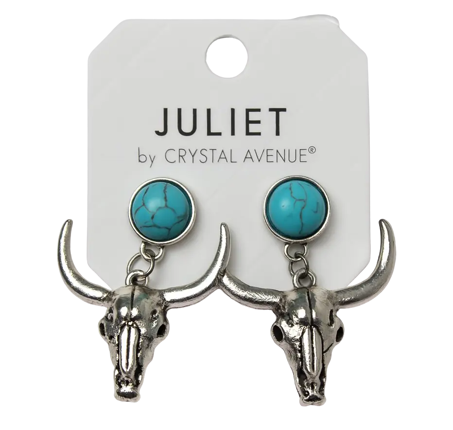 Joia Accessories Longhorn Earrings – Western Style with Turquoise Accent    JOIA TRADING CO.