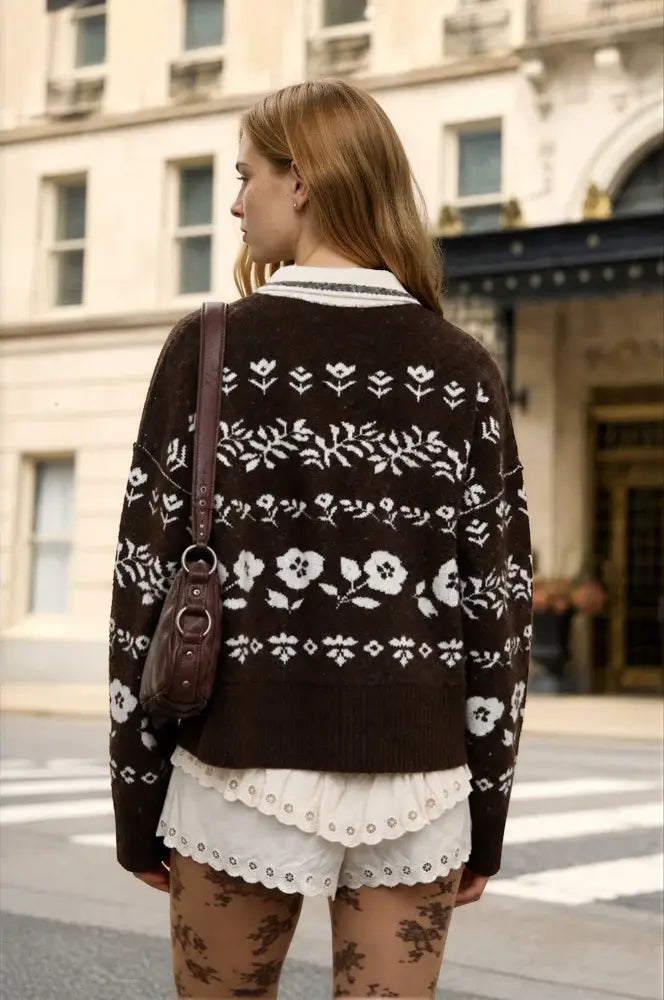 Blu Pepper Cocoa Bloom Sweater – Vintage Florals with Cozy Charm