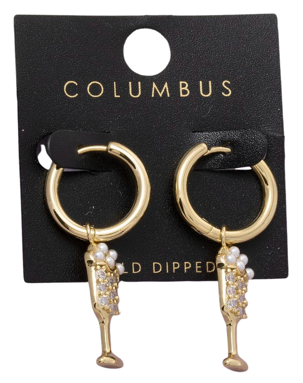 Fame Champagne Glow Earrings – Gold-Dipped CZ & Pearl Hoops    FAME ACCESSORIES