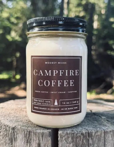 Faire Soy Wax Candle 12oz – Fresh Coffee. Sweet Cream. Crackling Campfire Comfort.