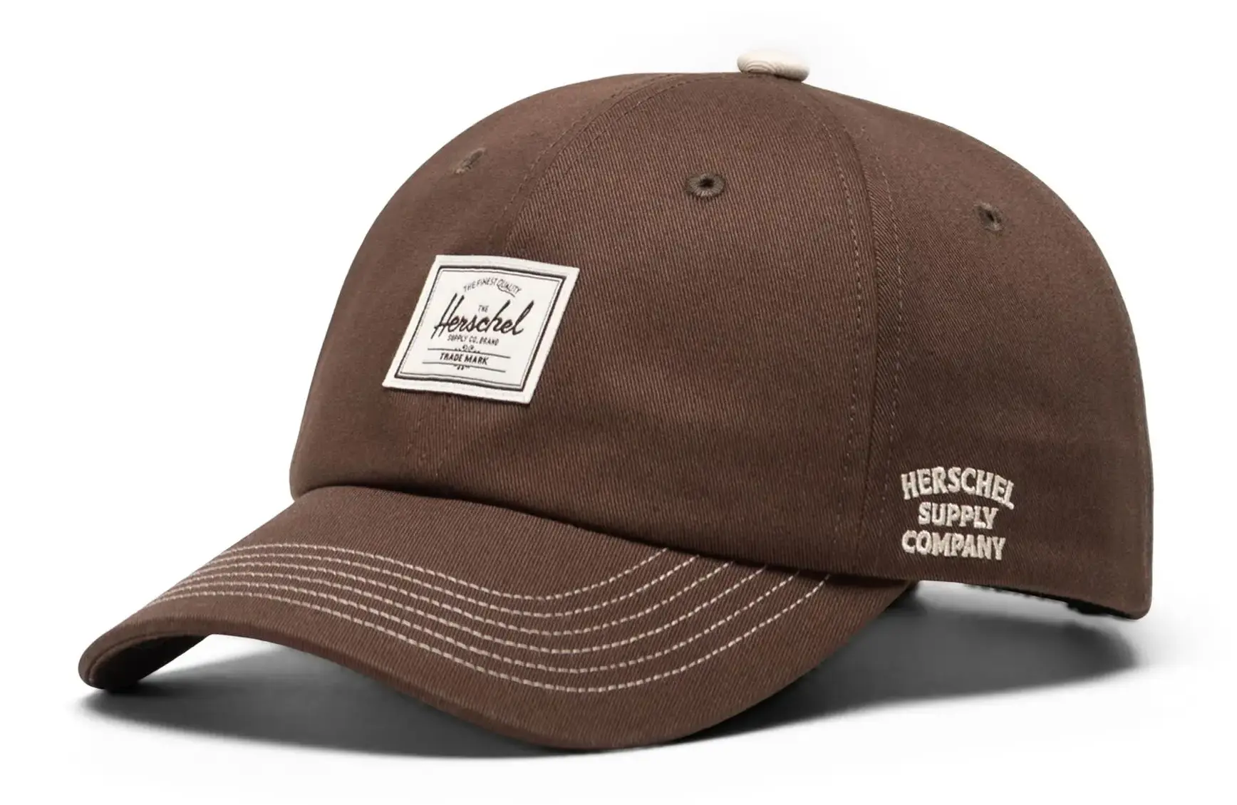 Herschel Sylas Premium Cap – Classic Cotton Hat with Leather Strapback  BROWN SLATE/ VINTAGE WHITE STCH  HERSCHEL SUPPLY