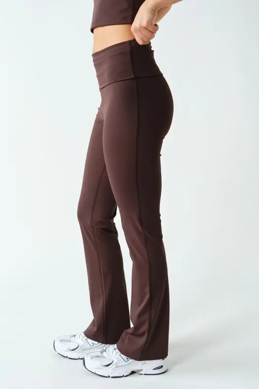 Mono B Align Fold-Over High-Waist Flare Leggings – Sleek Stretch with a Flattering Flare