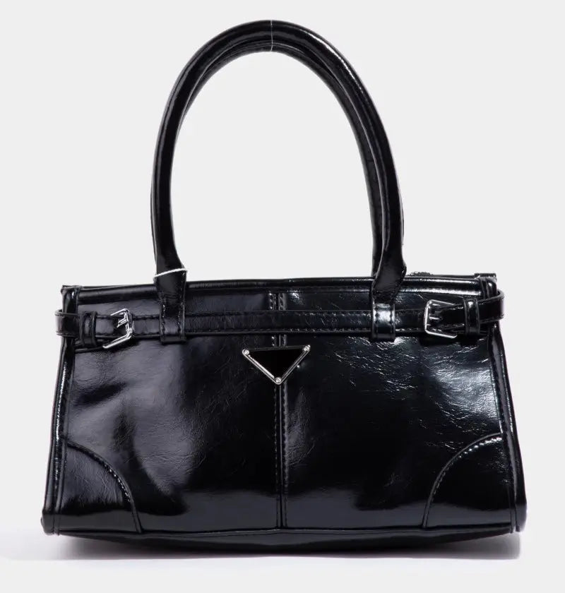 Fame Accessories Paris Glossy Rectangle Bag – Chic Faux Leather Handbag    FAME ACCESSORIES