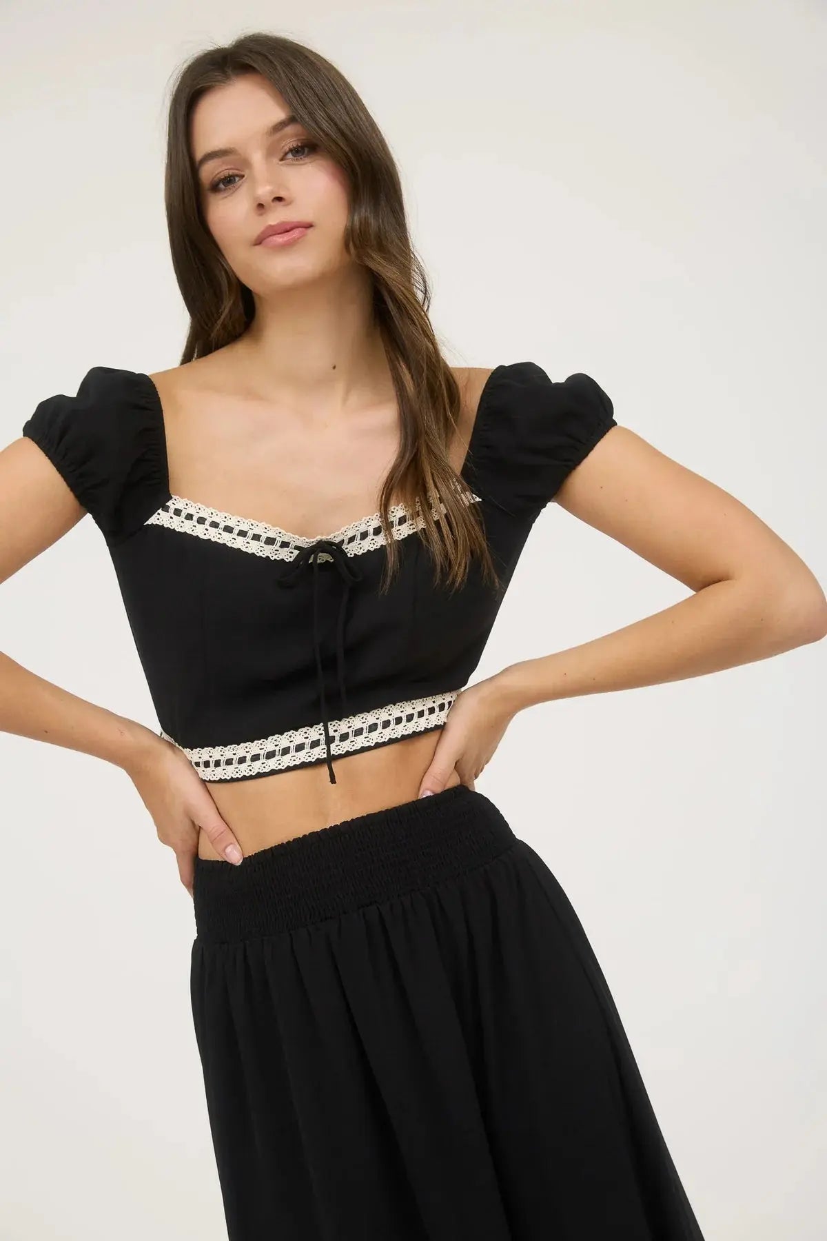 Blu Pepper Free Spirit Top – Square Neck Crop with Lace & Tie Details    BLU PEPPER