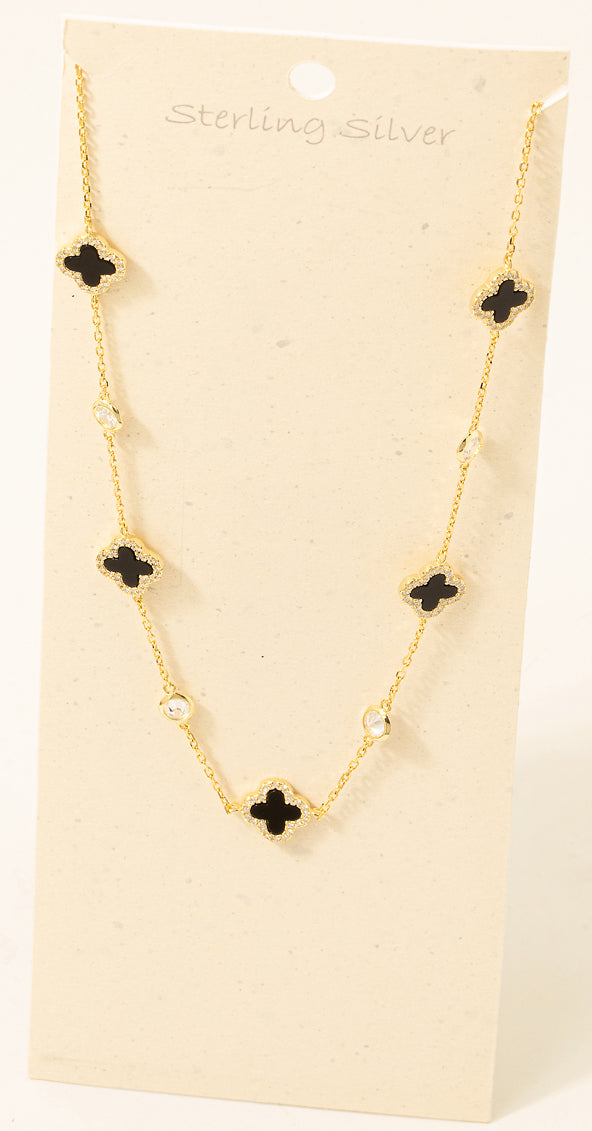 Fame Starlit Clover Necklace – 100% Sterling Silver (925)  GOLD/BLACK  FAME ACCESSORIES