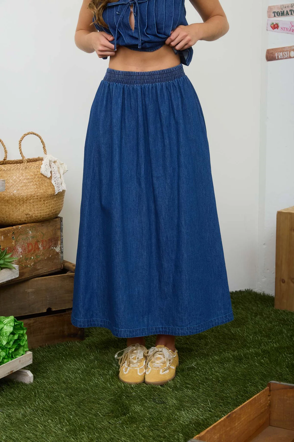 Blu Pepper Lovely Day Skirt – Denim High Waist Maxi Skirt    BLU PEPPER