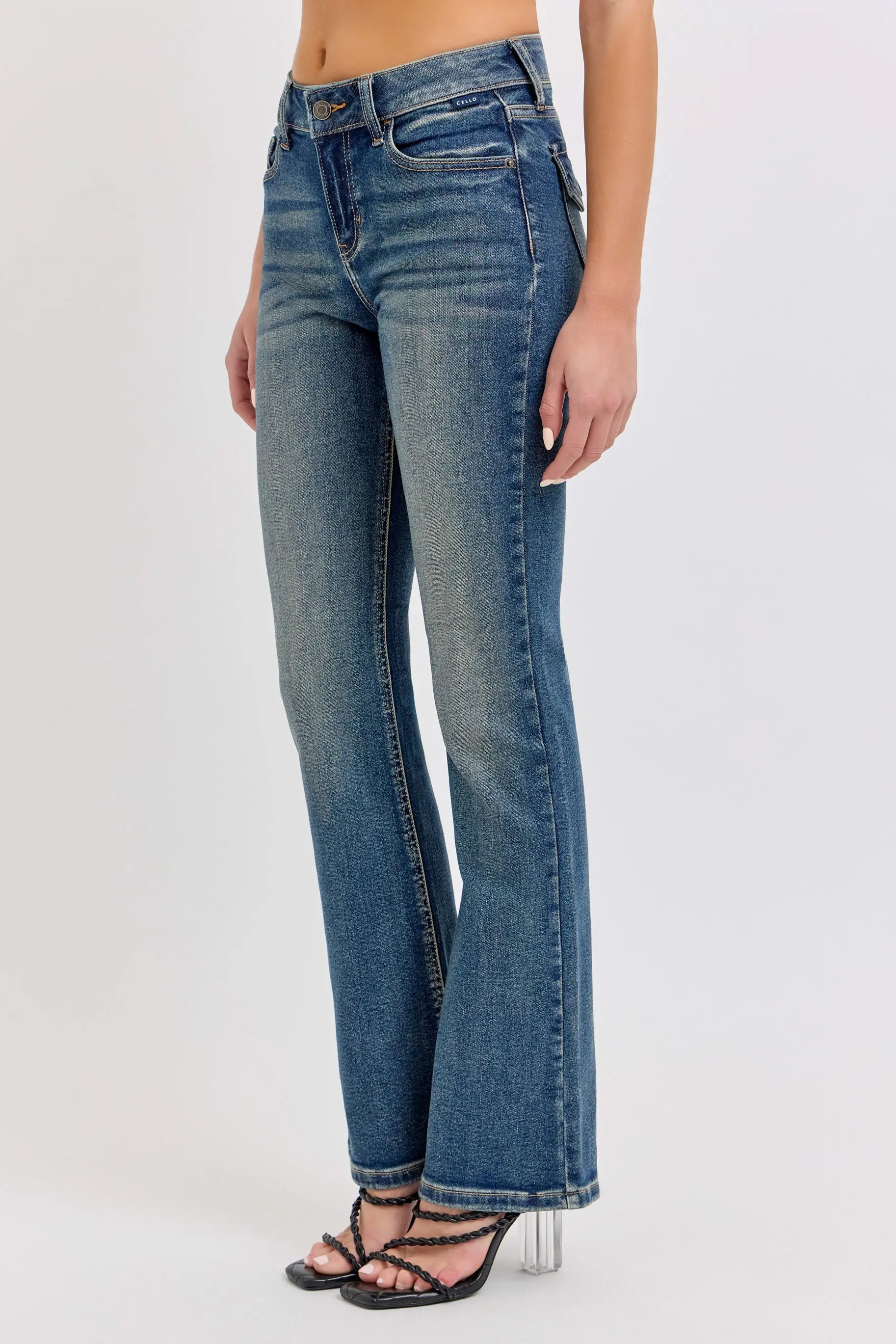 Cello Jeans Mindy Mid Rise Bootcut Jeans – Flattering Dark Wash Denim with Distressed Details    WAT? JEANS & CELLO JEANS