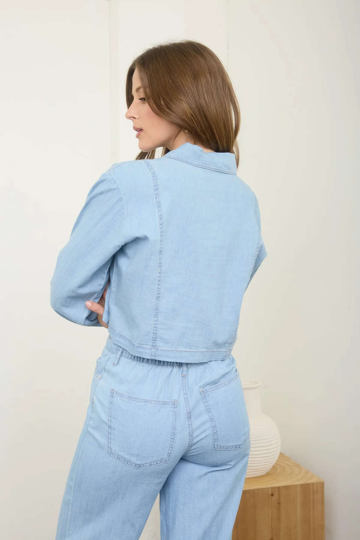Blu Pepper Rosie Denim Crop Top – Button Down Denim Shirt    BLU PEPPER