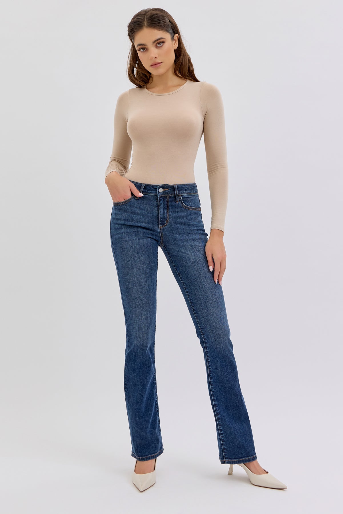 Cello Zoey Mid Rise Bootcut Jeans – Dark Stretch Denim    WAT? JEANS & CELLO JEANS