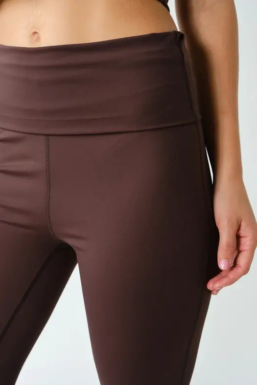 Mono B Align Fold-Over High-Waist Flare Leggings – Sleek Stretch with a Flattering Flare