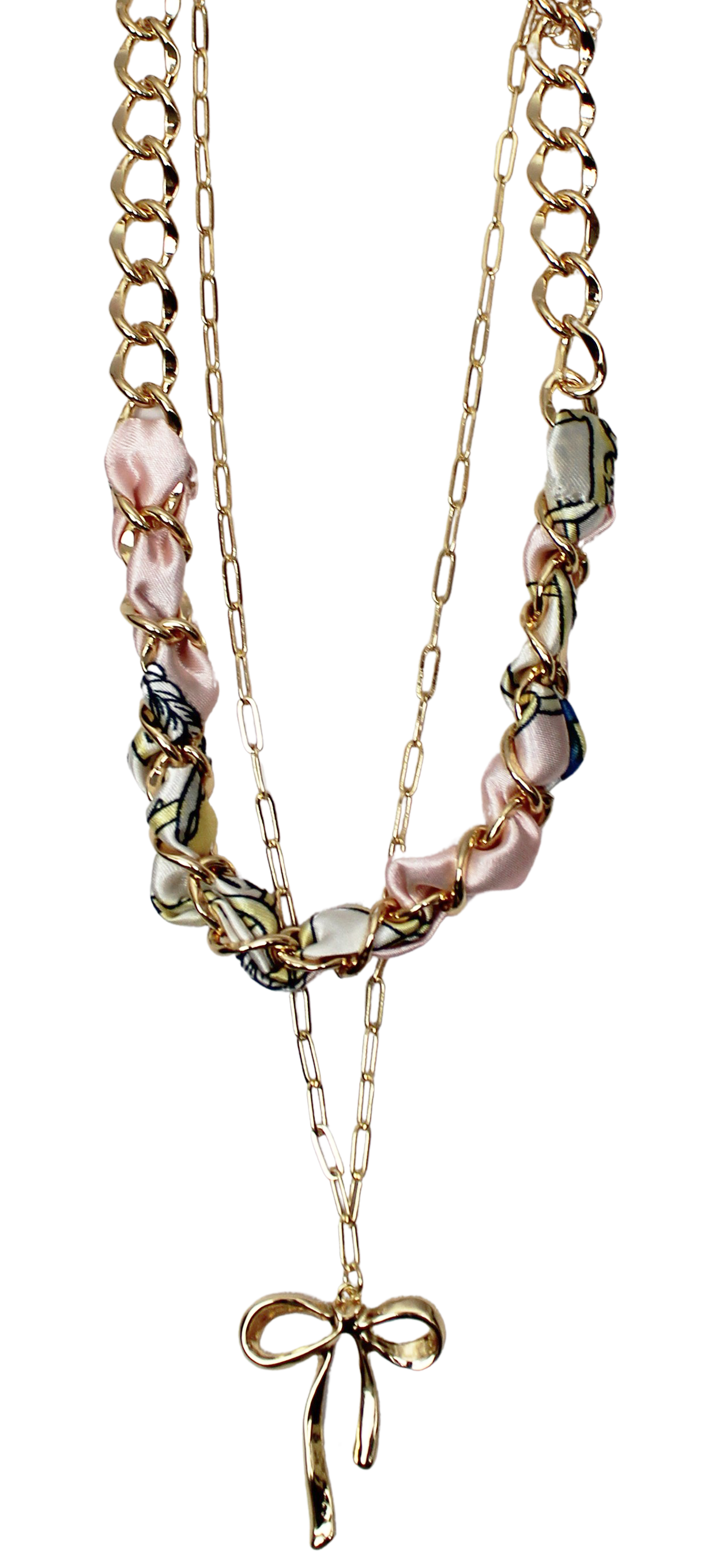 Joia Blush Ribbon Bow Charm Necklace – Layered Chain Necklace    JOIA TRADING CO.