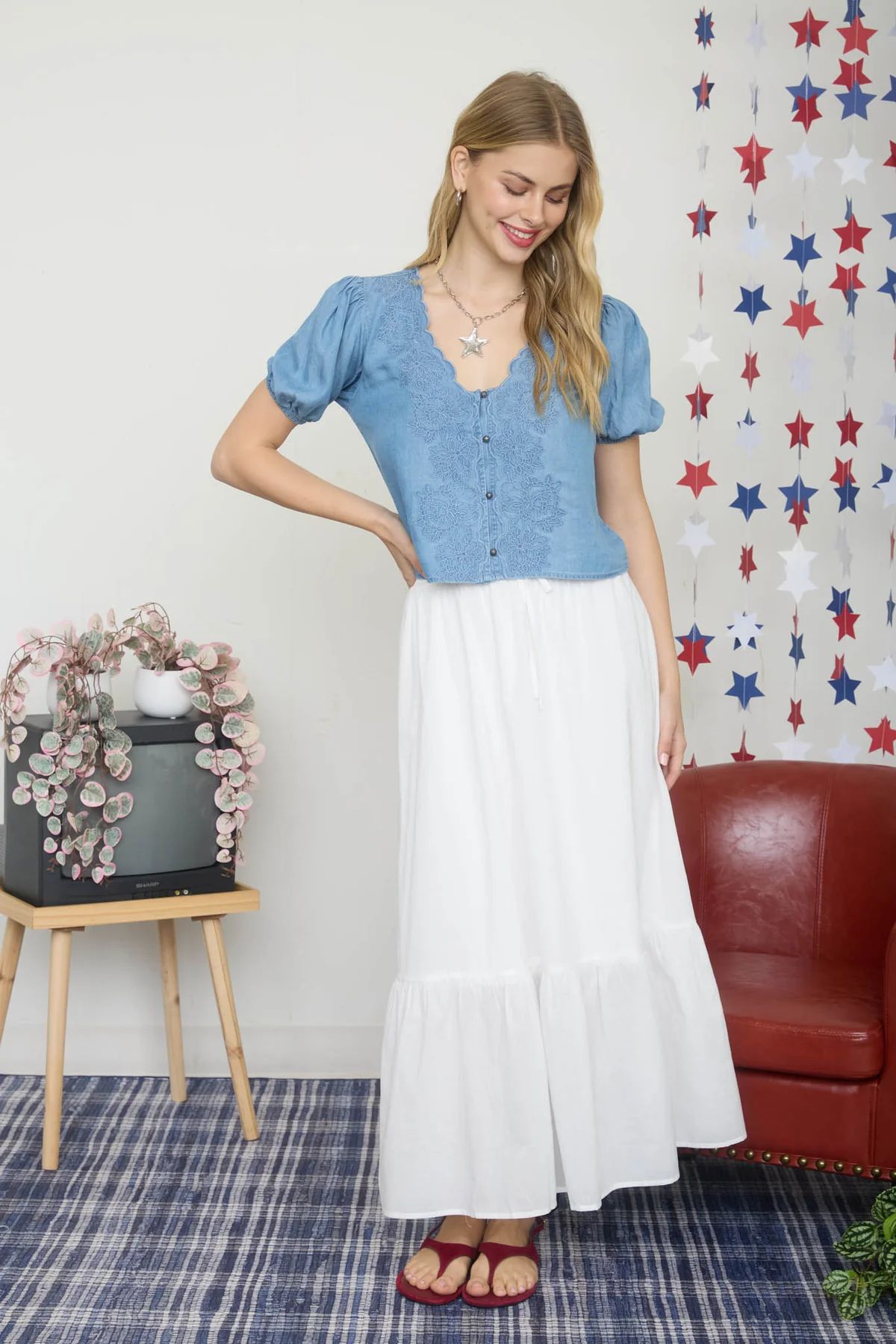 Blu Pepper Summer Girl Top – Button Down Crop Top    BLU PEPPER