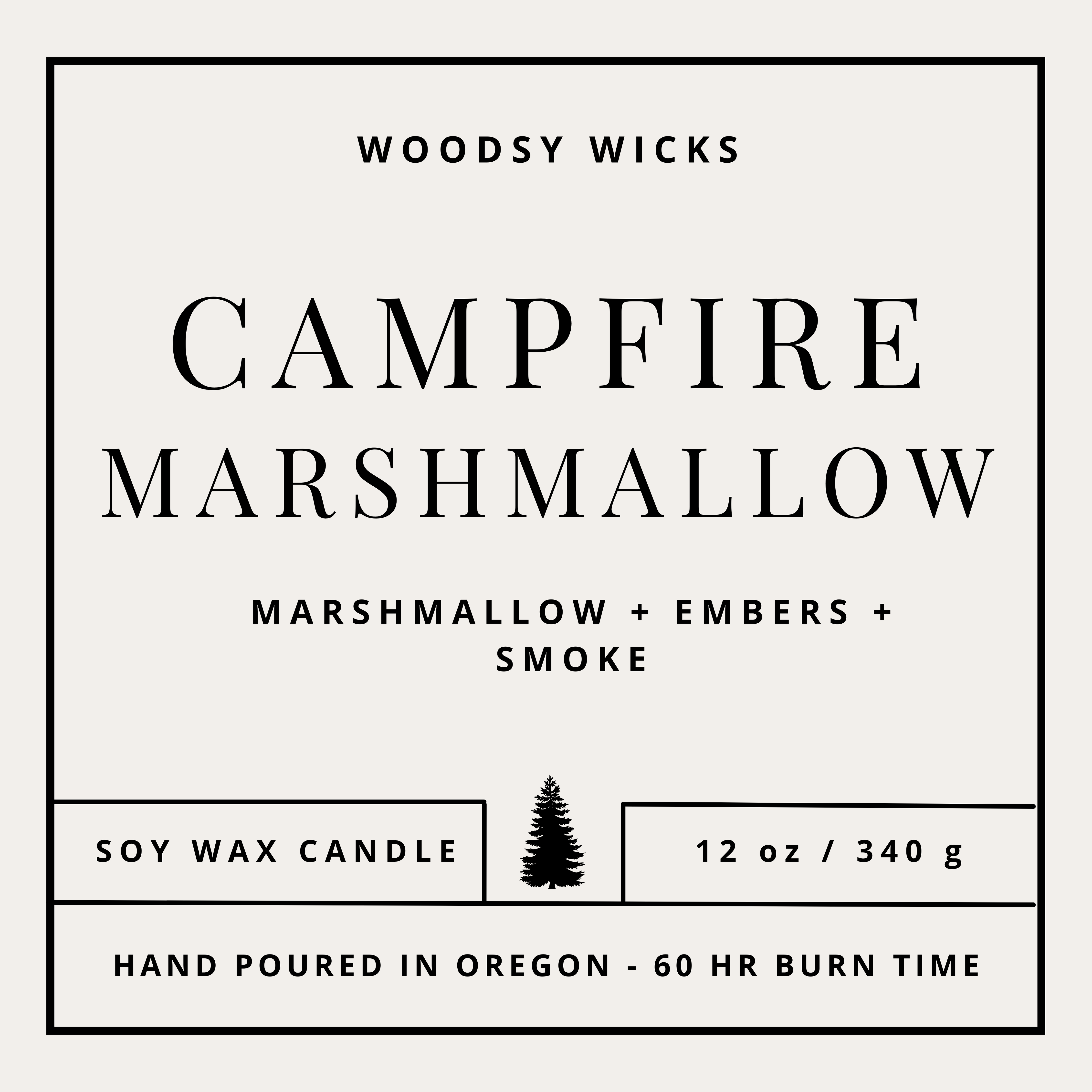 Campfire Marshmallow Candle - 100% Soy Wax - Nontoxic    Woodsy Wicks