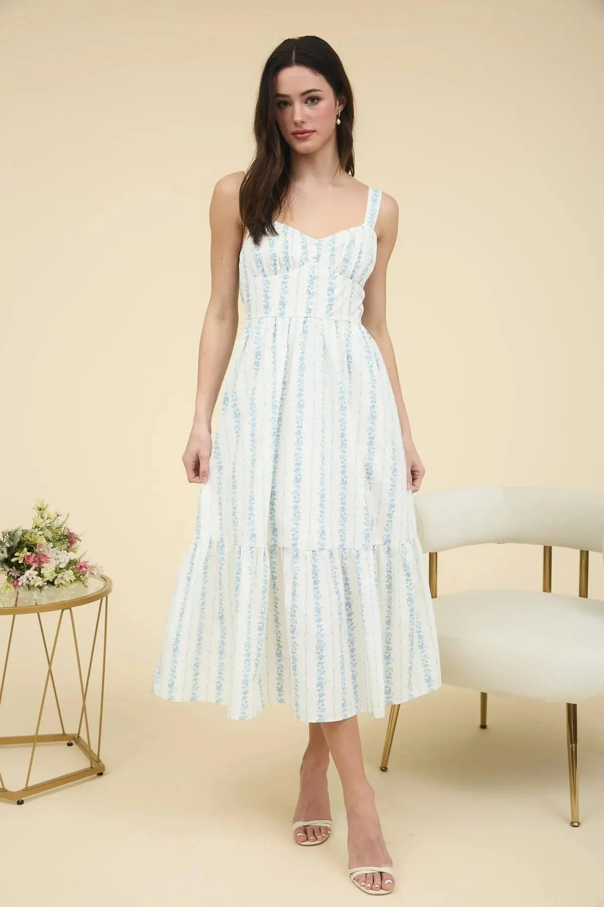 Blu Pepper Summertime Blues Dress – Floral Maxi with Sweetheart Neckline  BLUE-MULTI-L  BLU PEPPER