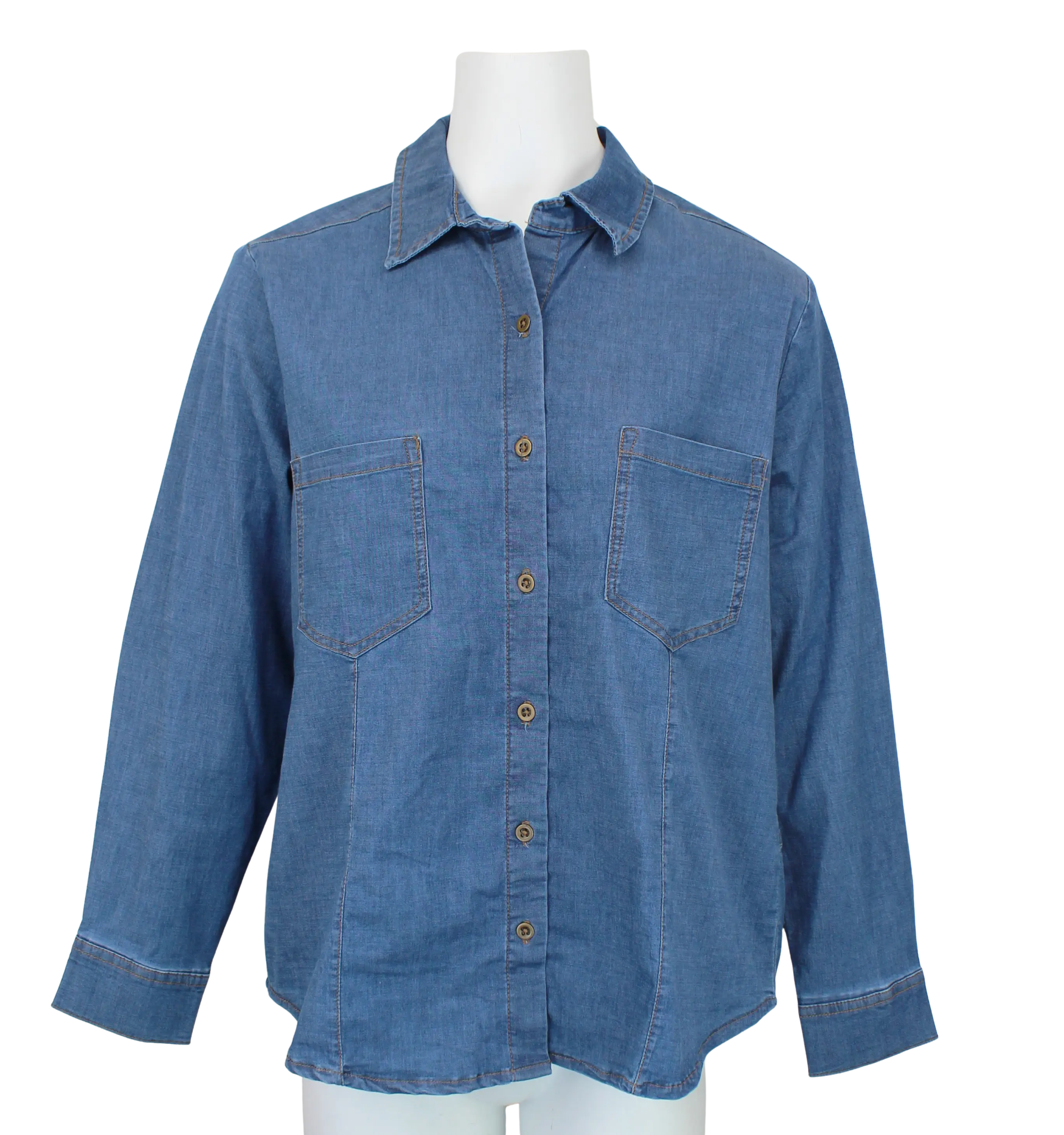 Women’s L. Hamrick Delilah Denim Button Down Shirt – Everyday Casual Style  DENIM / XL  L HAMRICK