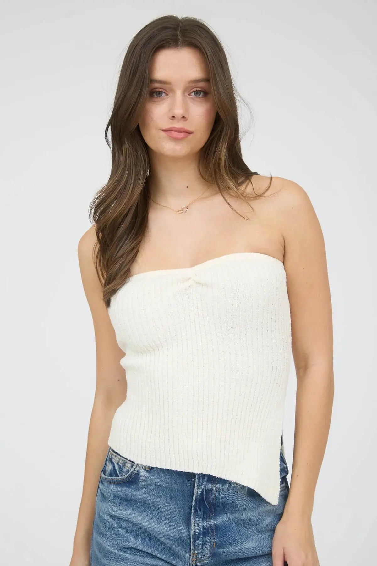 Blu Pepper On Vacation Top – Chic Strapless Knit Top  CREAM-L  BLU PEPPER