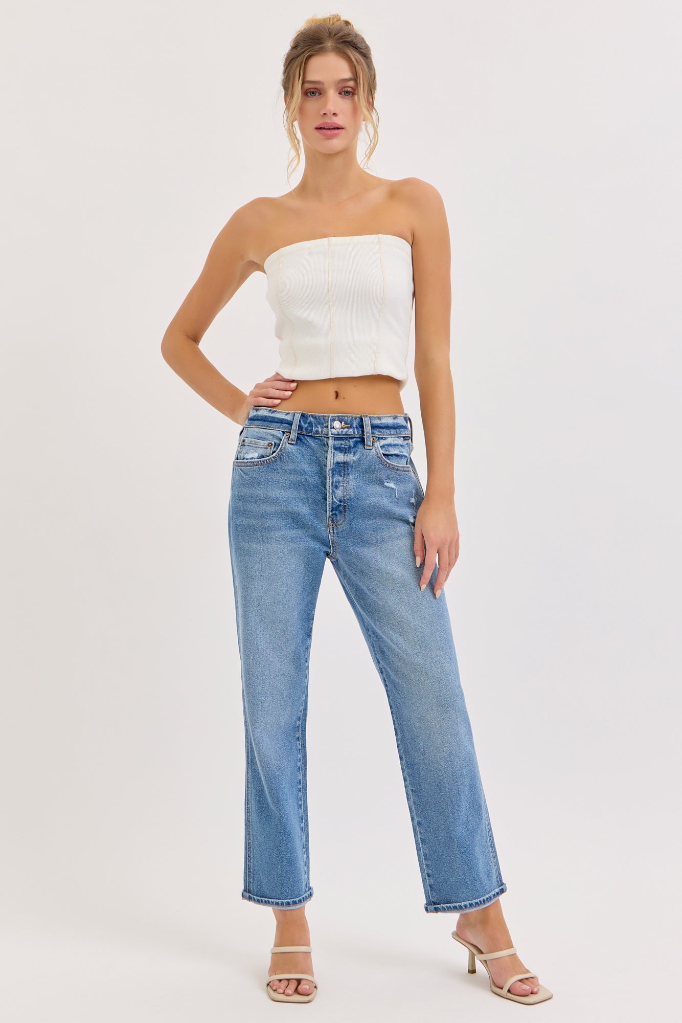 Cello Camila Boyfriend Crop Jeans – High Rise Medium Wash    WAT? JEANS & CELLO JEANS