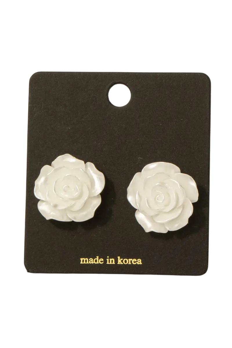 Fame Accessories Sofia White Rose Stud Earrings – Classic Floral Style    FAME ACCESSORIES