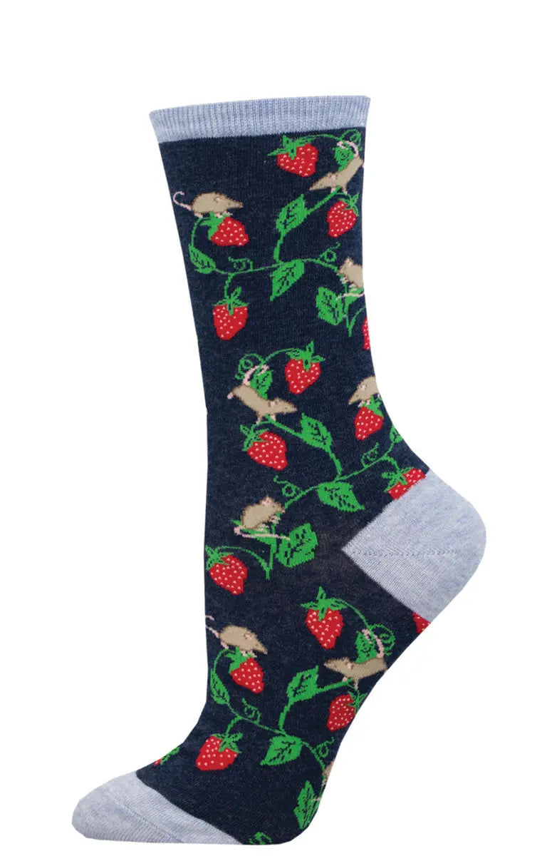 Women’s Socksmith Berry Mice Socks – Fun Animal Novelty Crew Socks    SOCK SMITH