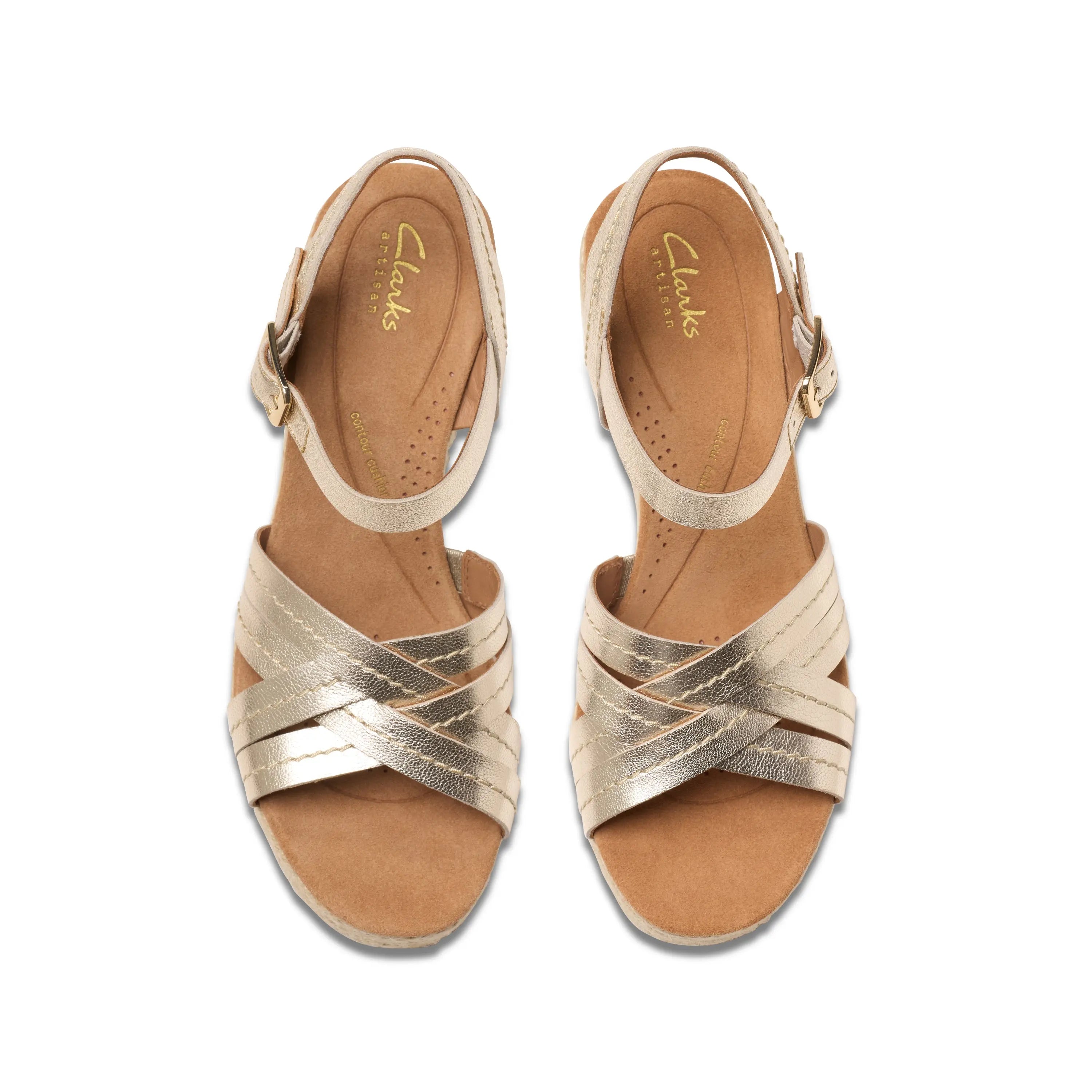 Clarks Sabrina Strap – Leather Wedge Sandal with Contour Cushion Footbed    CLARKS