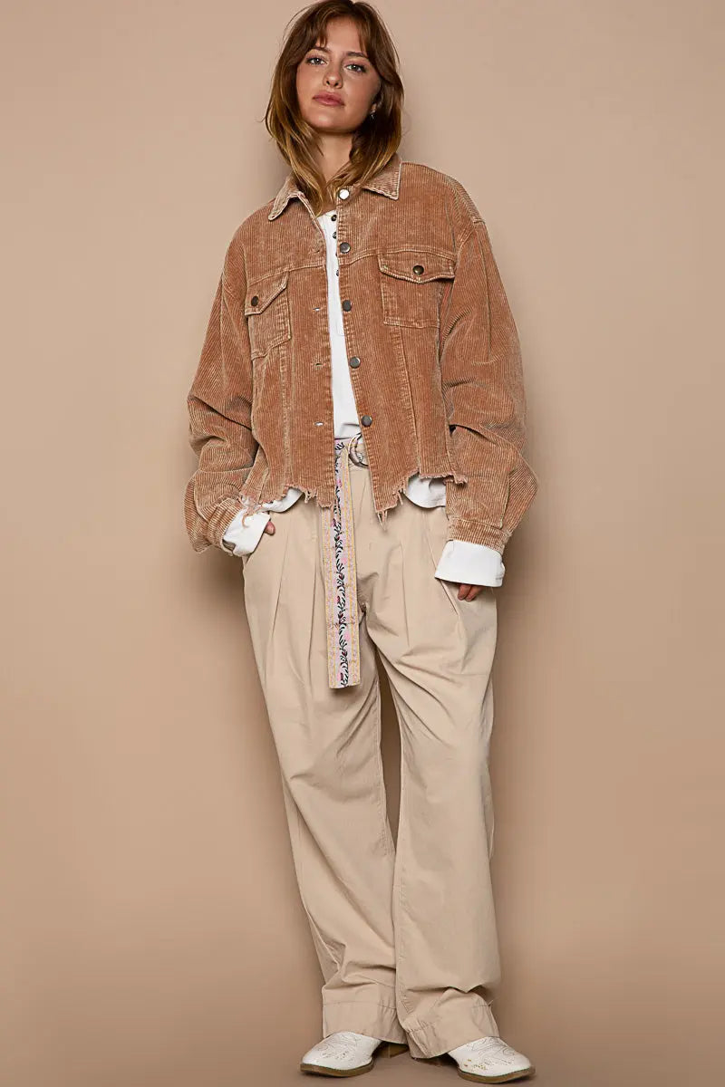 Pol Clothing Inc. Love You A Latte Jacket – Cozy Corduroy Trucker Style    POL CLOTHING, INC