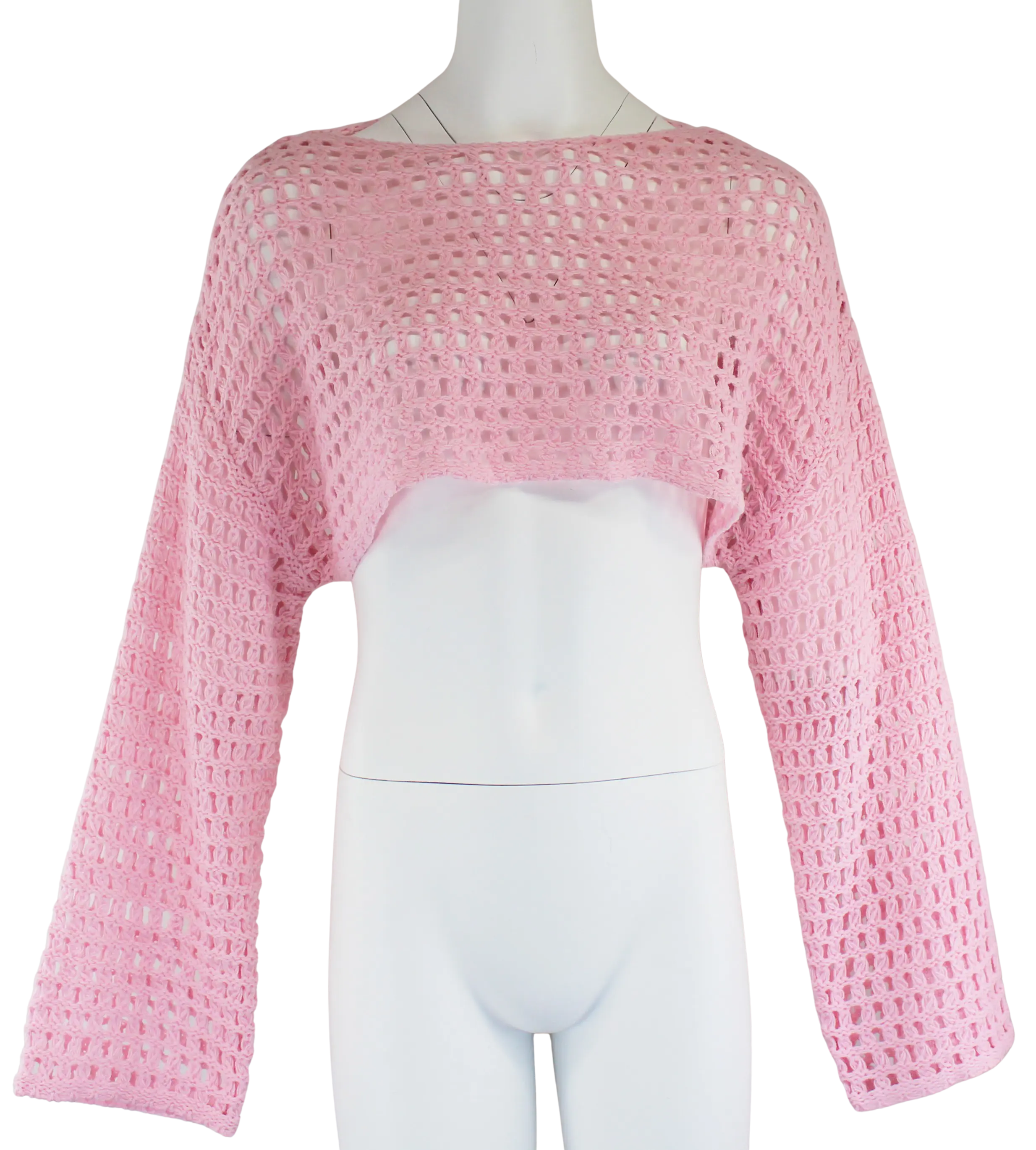 Hyfive Inc. Rachel Stitch Cropped Sweater – Open-Knit Boxy Layering Top  PINK / L  HYFIVE INC