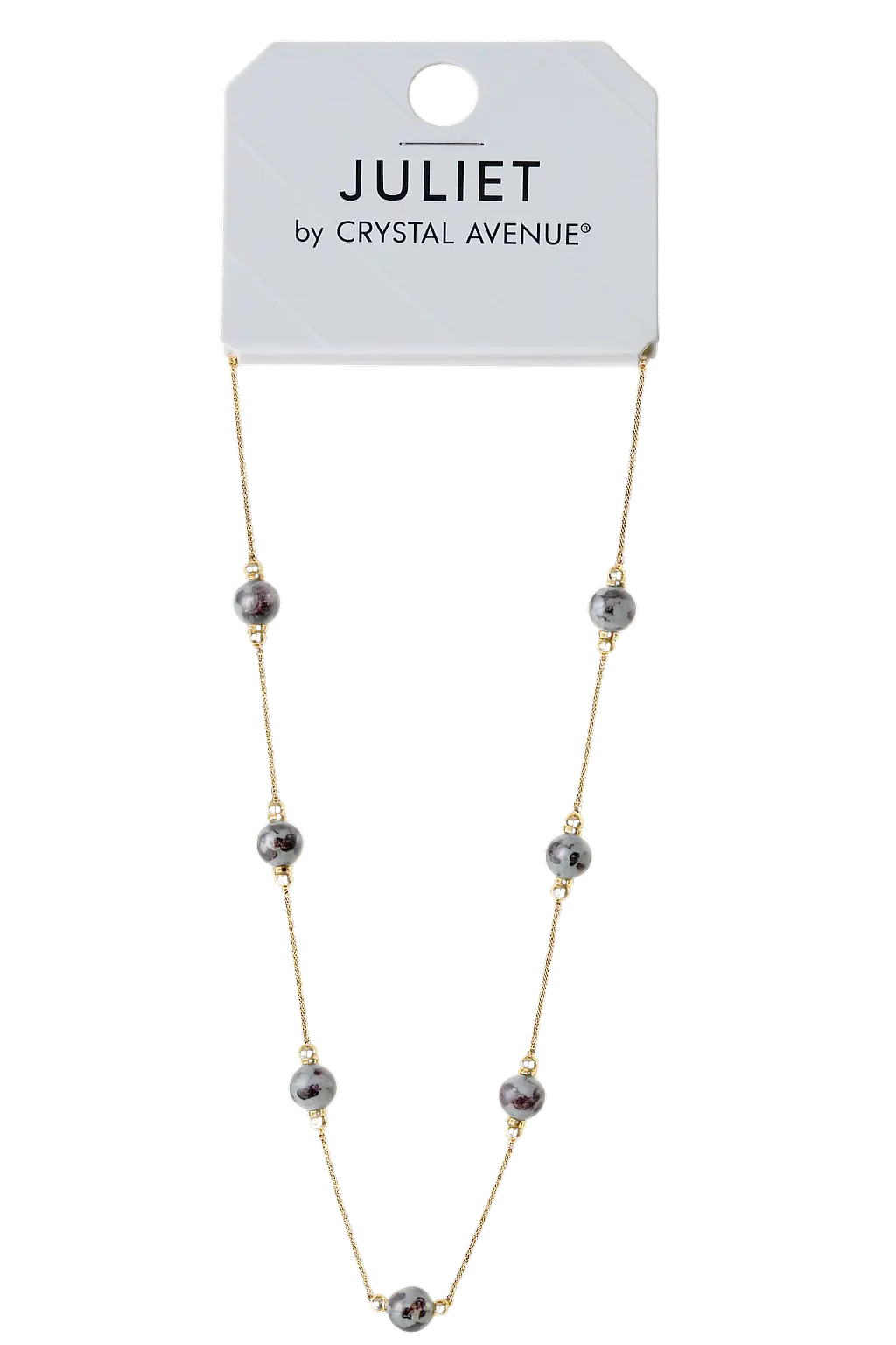 Joia Accessories Violet Bead Necklace – Elegant Gold-Tone Chain with Beads    JOIA TRADING CO.
