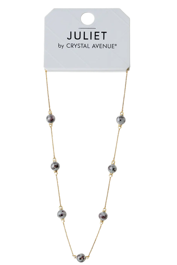 Joia Accessories Violet Bead Necklace – Elegant Gold-Tone Chain with Beads