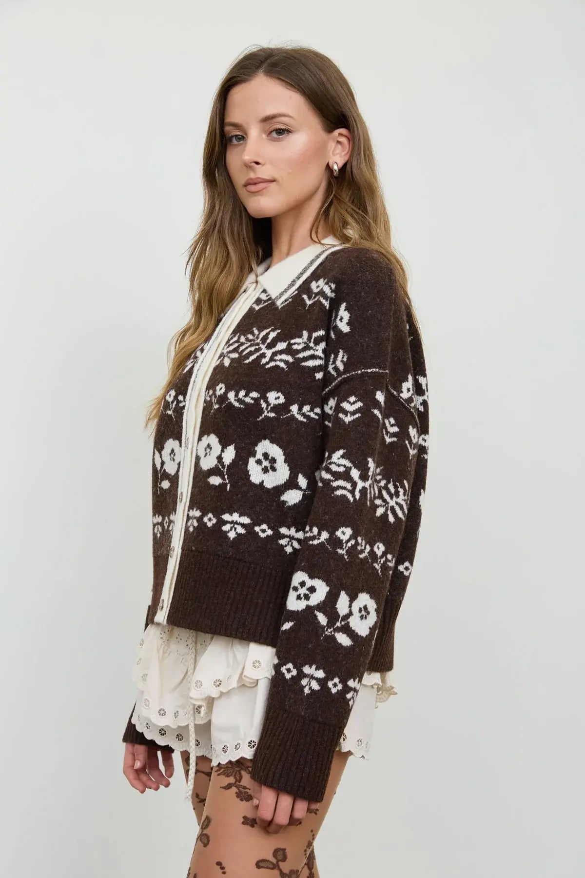 Blu Pepper Cocoa Bloom Sweater – Vintage Florals with Cozy Charm