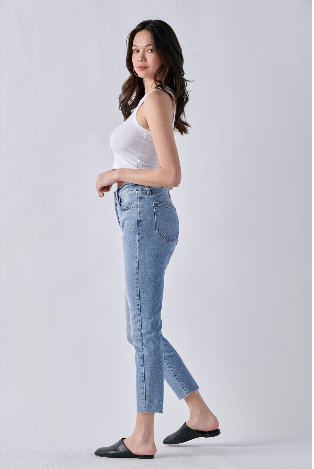 High Rise Mom Skinny Rawcut Hem Jeans