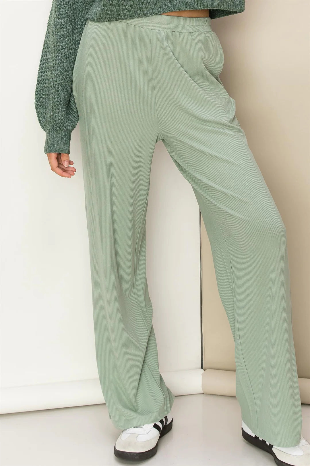 Winter Outings Ribbed Side Slit Wide Leg Pants