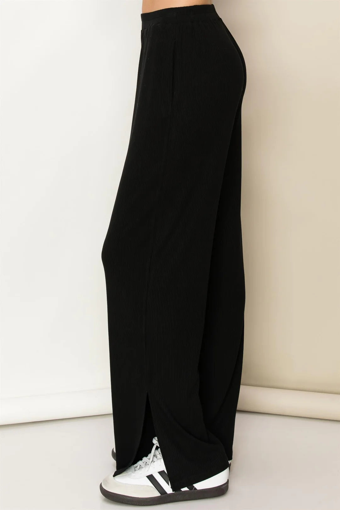 Winter Outings Ribbed Side Slit Wide Leg Pants